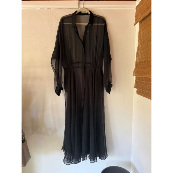 Vintage Norma Kamali Sheer Maxi Dress Black L Large 12 - Picture 4 of 6